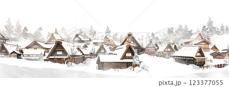 世界遺産　冬の白川郷 123377055