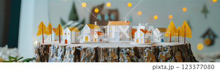 切り株の上の可愛い街並み-3（3D） 123377080