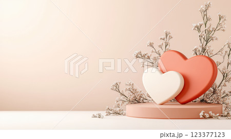 Modern podium with heart shapes and delicate flowers 123377123