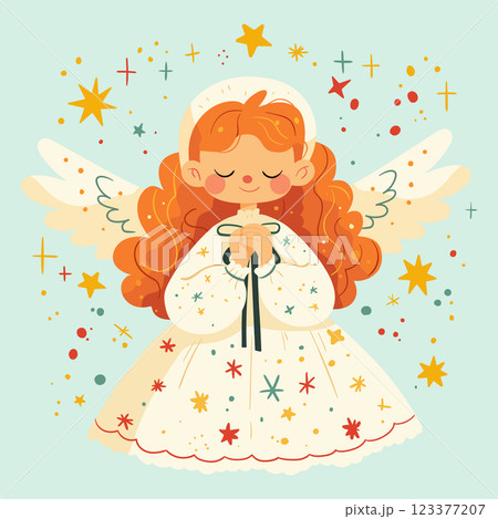A spring card. Cute little angel girl with wings 123377207
