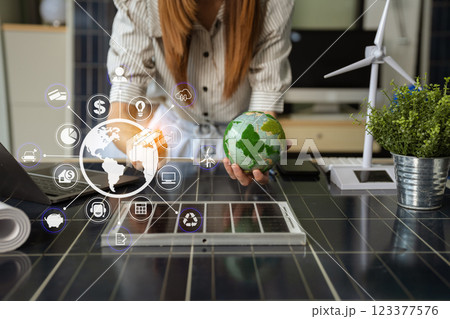 Sustainable development with renewable energy solutions, ecology concept, green business. Sustainable development with renewable energy solutions, ecology concept, green business. 123377576