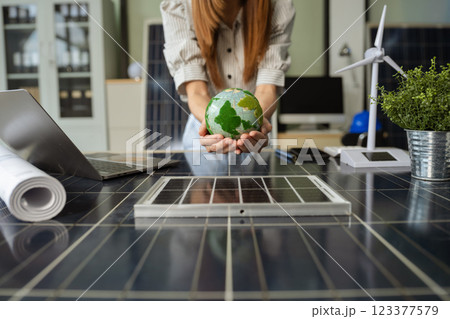 Sustainable development with renewable energy solutions, ecology concept, green business. Sustainable development with renewable energy solutions, ecology concept, green business. 123377579