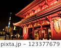 Night light of Sensoji-ji Temple, Asakusa district 123377679