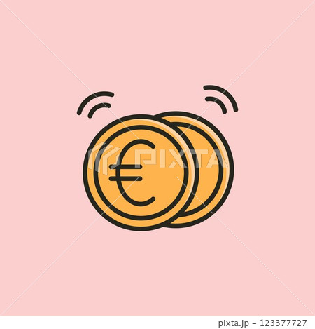 A vector illustration of two stacked gold coins with a euro symbol, representing European currency, financial stability, banking, or investment growth. 123377727