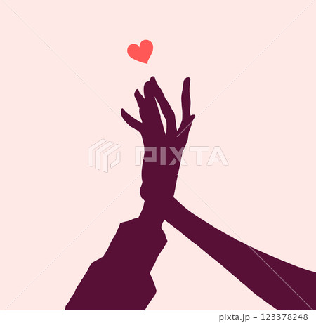 重なり合った男女の手　シルエット 123378248