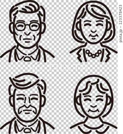 People Male Female Middle-aged Senior Business Suit Line Simple Icon Illustration Material Set 123378423