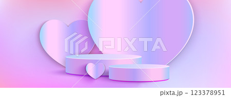 3d hologram pastel stage with gradient heart shape 123378951