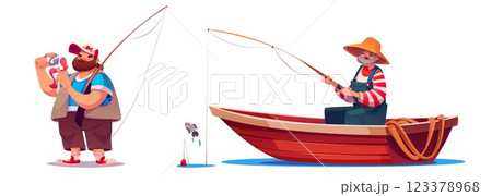 Men fishing set isolated on white background Men fishing set isolated on white background 123378968