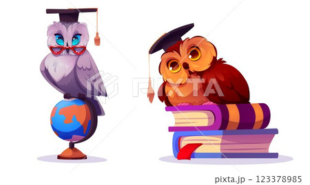 Smart owl characters set on white background 123378985
