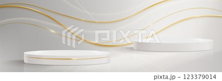 Gold line podium on white background. Gold line podium on white background. 123379014