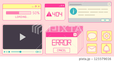 Window interface elements in retro pastel style Window interface elements in retro pastel style 123379016