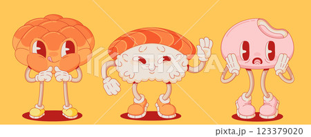 Retro Japanese food mascots set 123379020