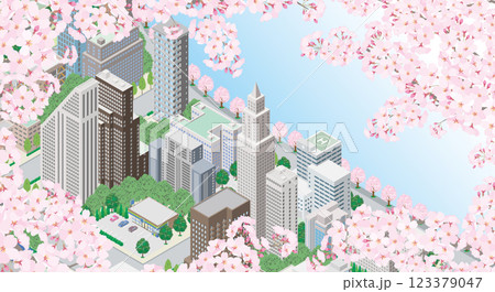 桜咲く春の街並みのイラスト. 123379047
