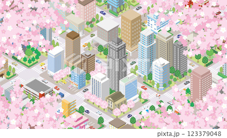 桜咲く春の街並みのイラスト. 123379048