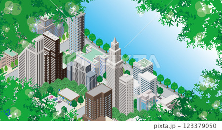 新緑の街並みイラスト. 新緑の街並みイラスト. 123379050