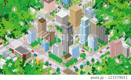 新緑の街並みイラスト. 123379051