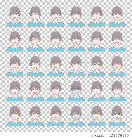 Men with various facial expressions set 30 patterns Men with various facial expressions set 30 patterns 123379130