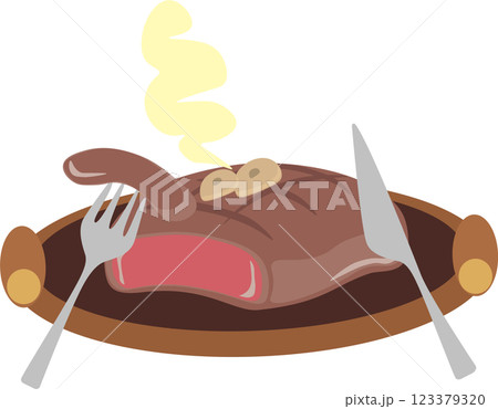 焼き加減がレアで美味しそうな分厚いステーキ 123379320