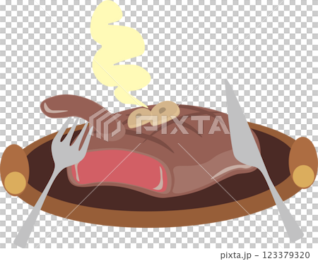 焼き加減がレアで美味しそうな分厚いステーキ 123379320