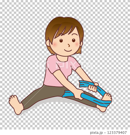 足の後ろのストレッチをする女性 足の後ろのストレッチをする女性 123379407