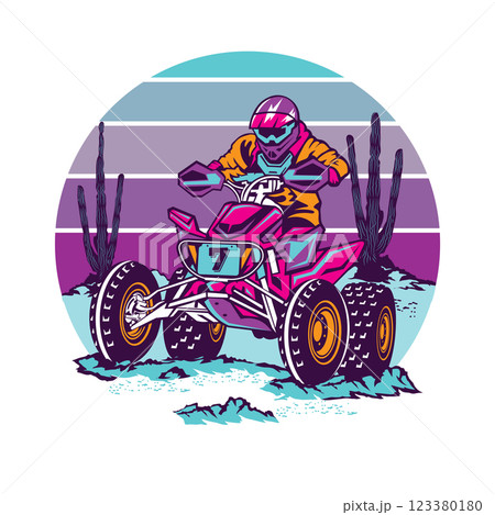 ATV Extreme sport racing vector illustration in pop colors, good for t shirt design and championship event logo 123380180