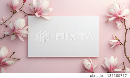 Blank white board and magnolia flower for decoration copy space background Blank white board and magnolia flower for decoration copy space background 123380757