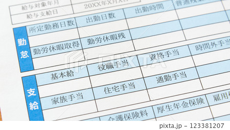 給与明細書の役職手当欄　お給料 123381207