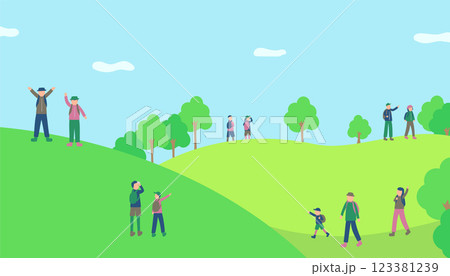 ハイキングをする人のイラスト 123381239
