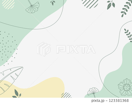 幾何学模様と植物のラインアート背景	 123381368