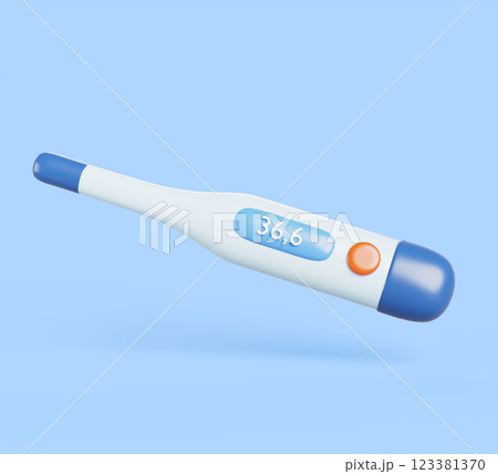 3d cartoon electronic thermometer with normal healthy temperature render. Medical equipment, digital device to measure body heat isolated design element. Medicine and health care. 3D illustration 3d cartoon electronic thermometer with normal healthy temperature render. Medical equipment, digital device to measure body heat isolated design element. Medicine and health care. 3D illustration 123381370