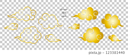 中國風雲彩插畫素材向量金白背景 123381440