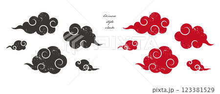 掠れた中華風の雲のイラスト素材 ベクター 白背景 グランジ 123381529