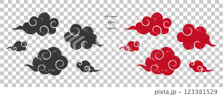 掠れた中華風の雲のイラスト素材 ベクター 白背景 グランジ 123381529