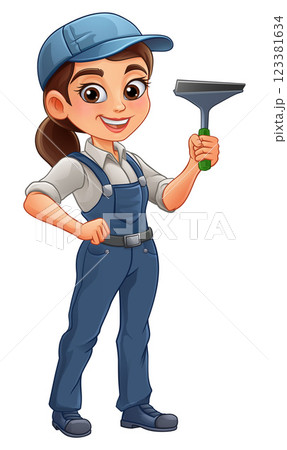 Woman Female Squeegee Window Cleaner Woman Female Squeegee Window Cleaner 123381634