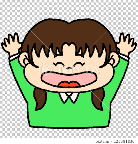 Illustration of a girl cheering with joy 123381836