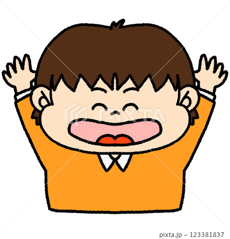 バンザイをして喜ぶ男の子のイラスト バンザイをして喜ぶ男の子のイラスト 123381837