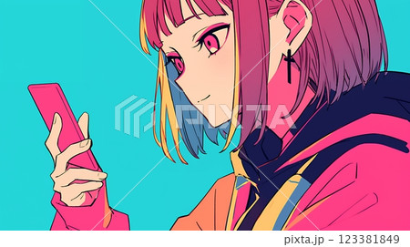 スマホを使う女の子　AI 123381849