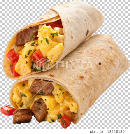 Appetizing Breakfast Burrito Filled with Savory Ingredients for a Satisfying Meal 123381894
