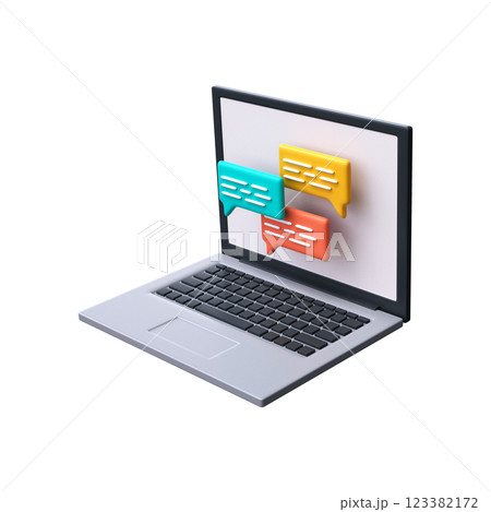 Laptop Message Chat 3d Icon. Communication concept, online chat or discussion Laptop Message Chat 3d Icon. Communication concept, online chat or discussion 123382172