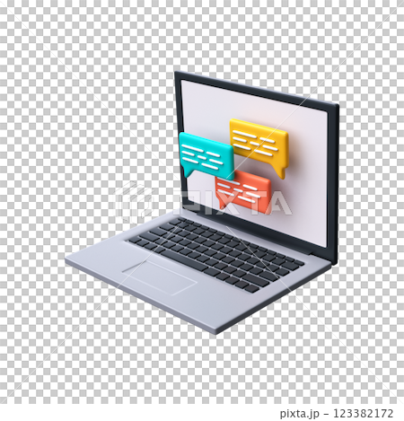 Laptop Message Chat 3d Icon. Communication concept, online chat or discussion Laptop Message Chat 3d Icon. Communication concept, online chat or discussion 123382172