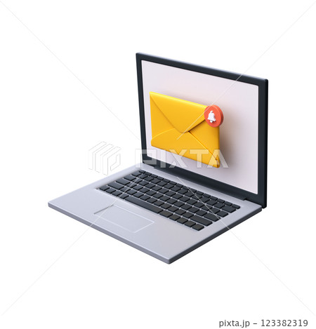 Email notifications. New email on laptop screen. 3d rendering 123382319