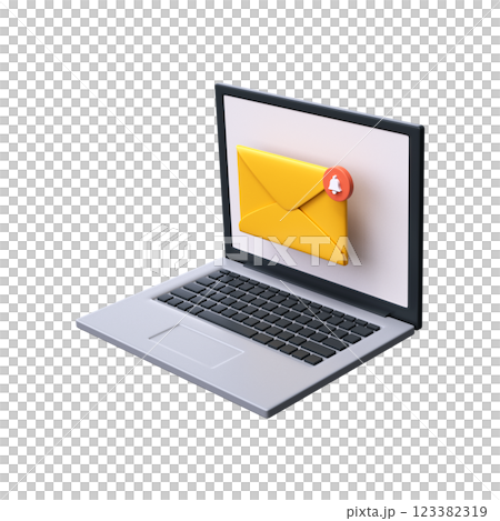 Email notifications. New email on laptop screen. 3d rendering Email notifications. New email on laptop screen. 3d rendering 123382319