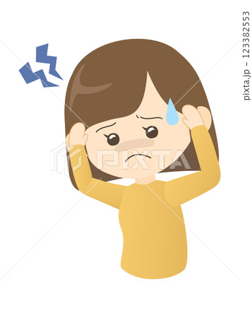 頭痛で頭をかかえる女性のイラスト 123382553