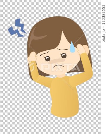 頭痛で頭をかかえる女性のイラスト 123382553
