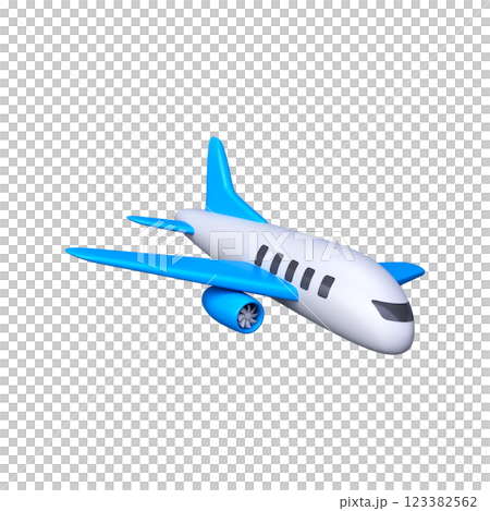 3D blue and white airplane in cartoon style. Travel concept. 123382562