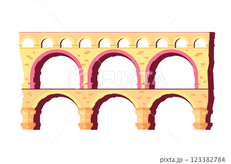 Pont du Gard - colorful flat design style object 123382784