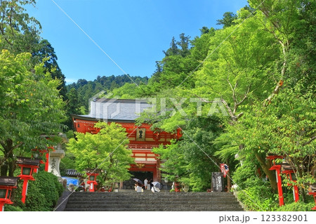 【京都府】晴天の鞍馬寺の仁王門 123382901
