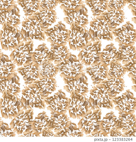 Giraffe abstract print with uneven shapes in coffee brown and beige isolated on white. Ethnic motifs seamless pattern hand drawn. Watercolor repeat texture of chaotic drops in desert animals colors. Giraffe abstract print with uneven shapes in coffee brown and beige isolated on white. Ethnic motifs seamless pattern hand drawn. Watercolor repeat texture of chaotic drops in desert animals colors. 123383264