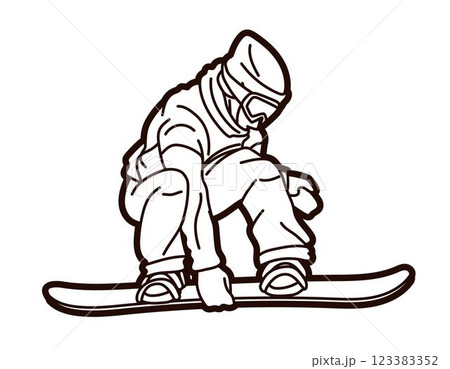 Snowboard Player Action Extreme Sport Snowboarder Action Cartoon Graphic Vector 123383352