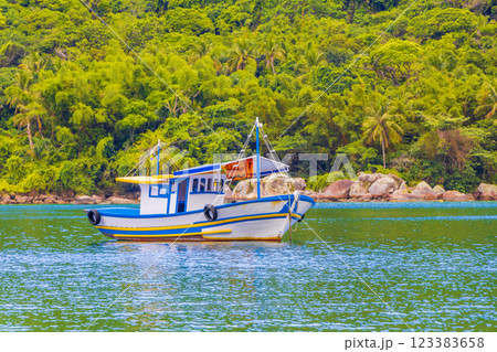 Boats ships Boat Mangrove and Pouso beach Ilha Grande Brazil. 123383658
